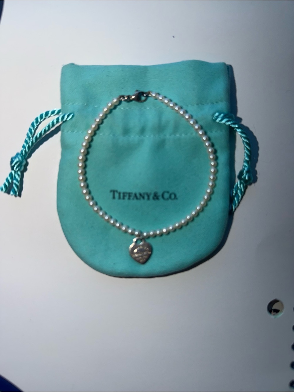 Tiffany & Co. Pearl Bracelet with Heart Tag in Cream and Silver